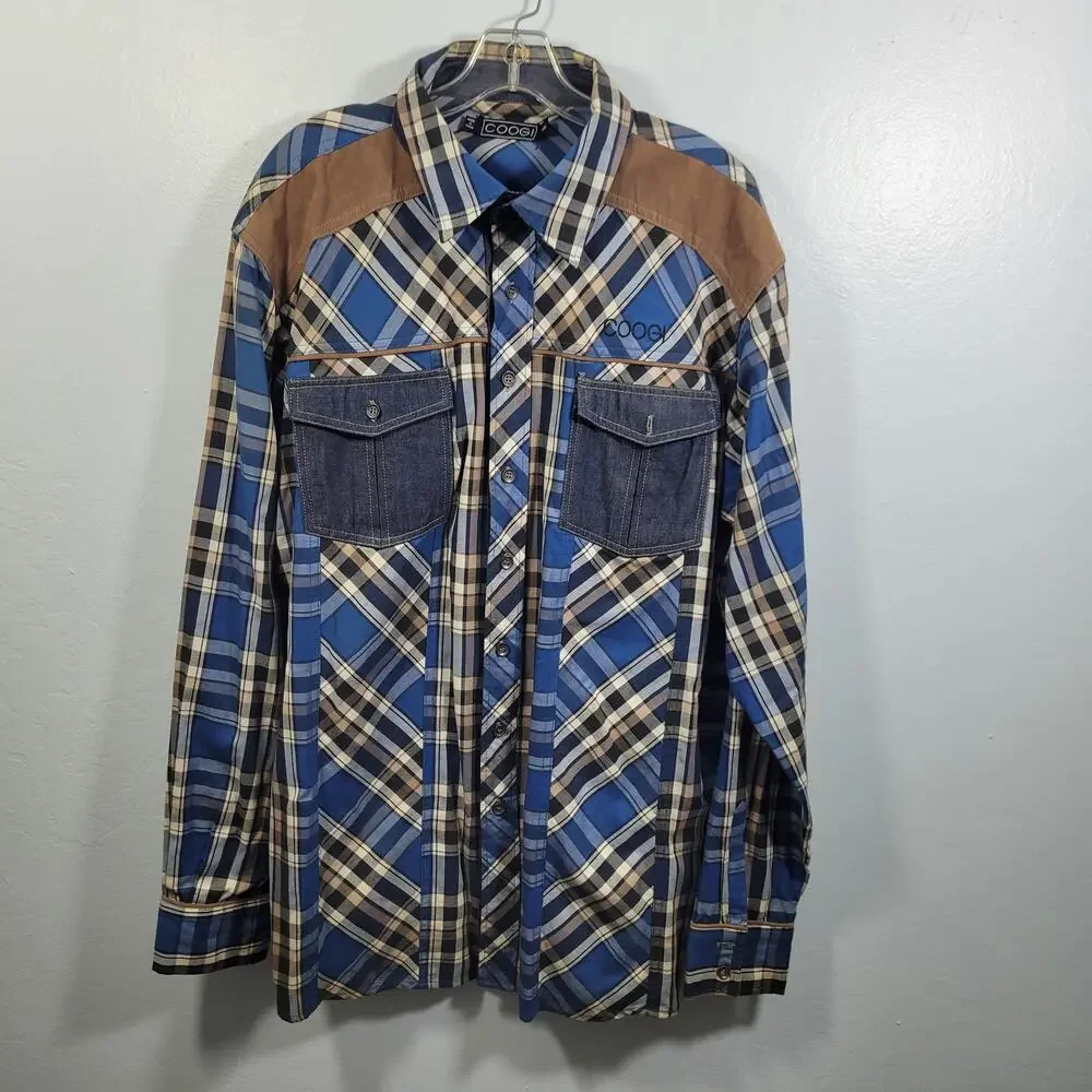 Coogi Heritage Men's Blue Plaid Button Up Shirt Size 2XL 3226-1296 - Picture 7 of 7